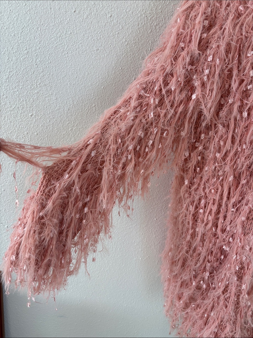 NWT! Pink Blush Shaggy Teddy Cardigan Open Swing Sweater Coat - Picture 3 of 8